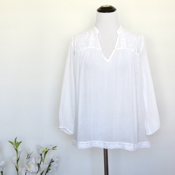 NEW! Denim & Supply Ralph Lauren Gauze Eyelet Embroidered Peasant Blouse White S - Picture 1 of 6